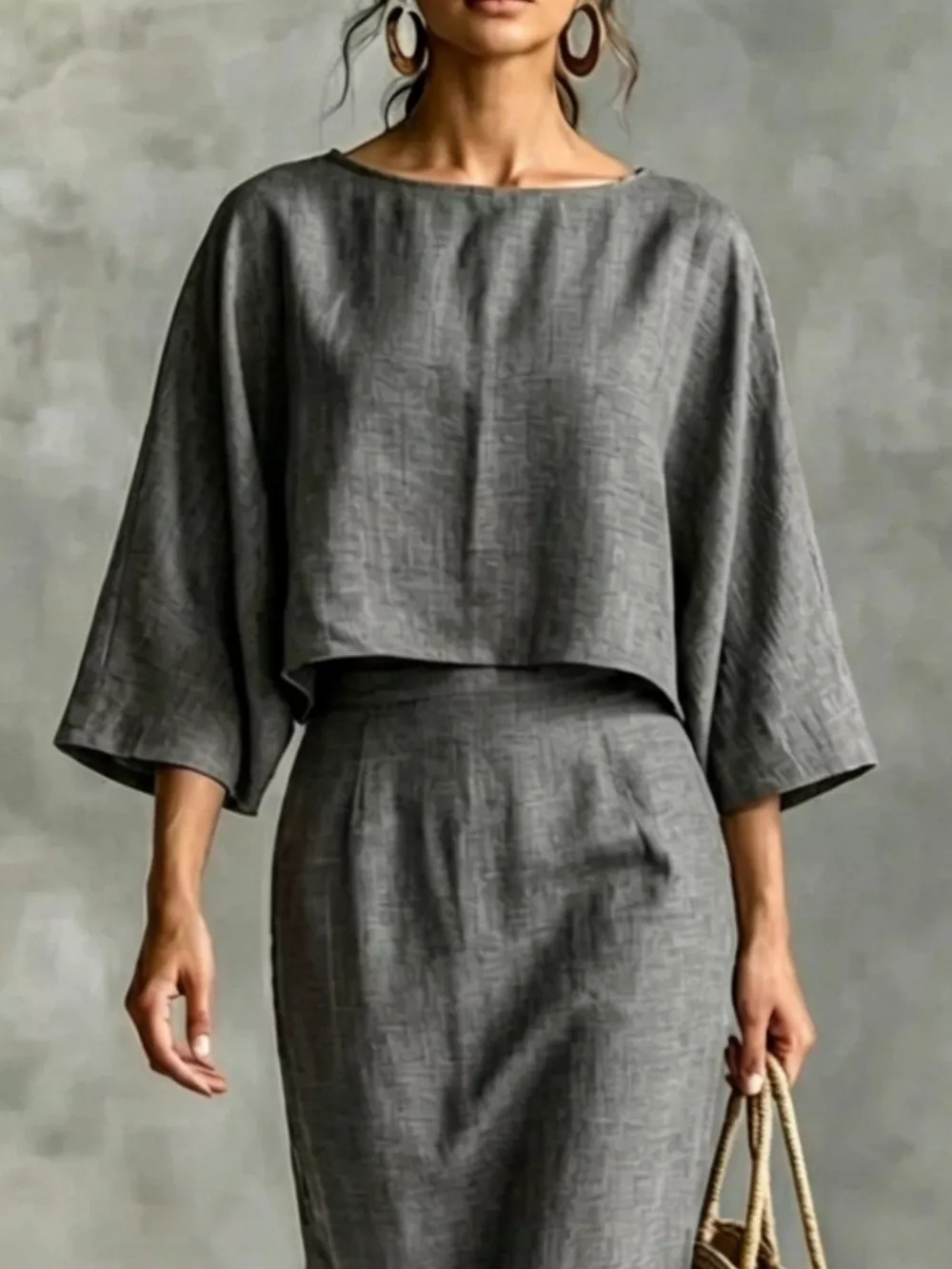 Full Size Solid Color Cropped Top and Midi Skirt Set Plus Size, image 17