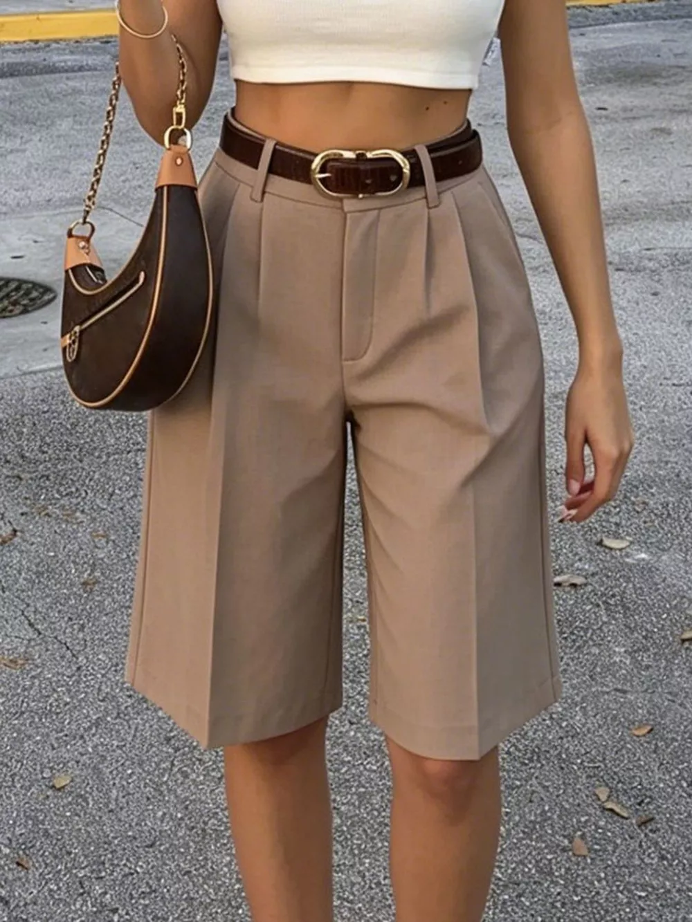 High-Waisted Pleated Detail Shorts, image 2