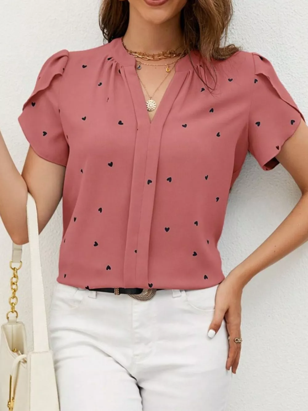 Heart Print Petal Sleeve Blouse, image 24