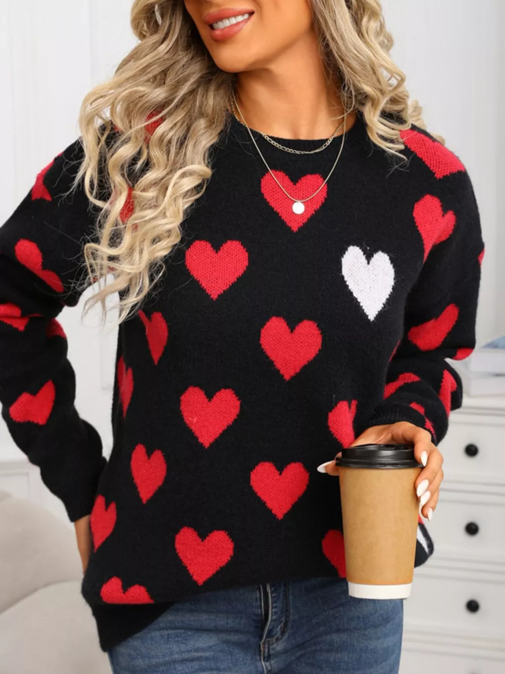 Valentine's Day Heart Crew Neck Sweater, image 8