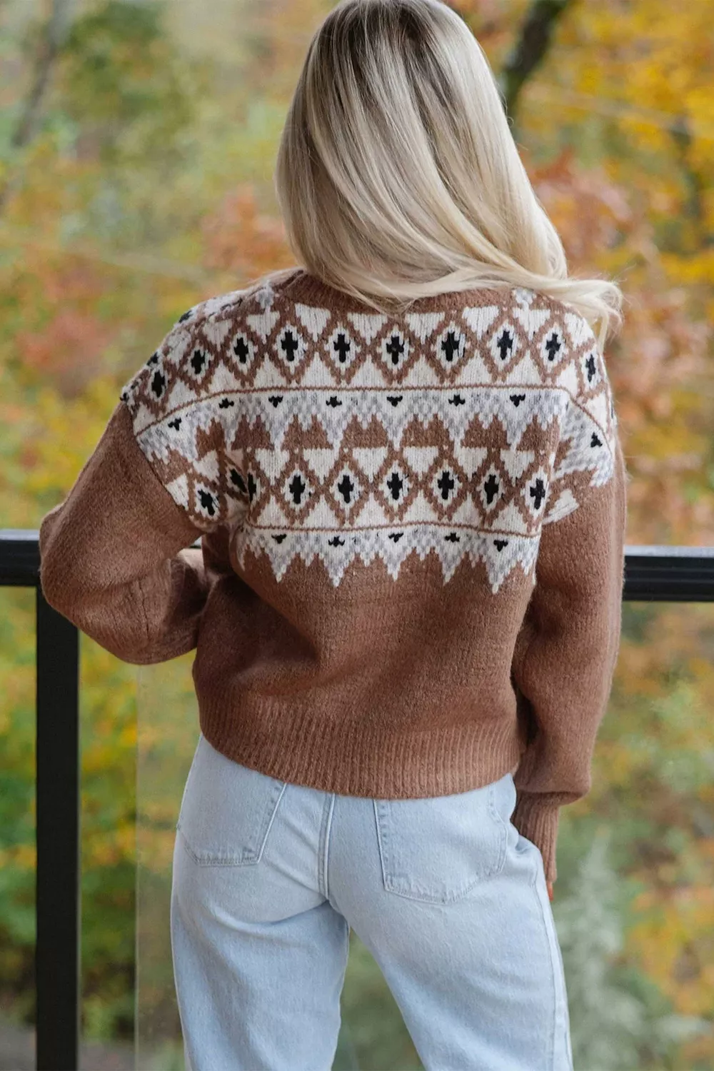 Geometric Print Drop Shoulder Casual Pullover Sweater, image 4