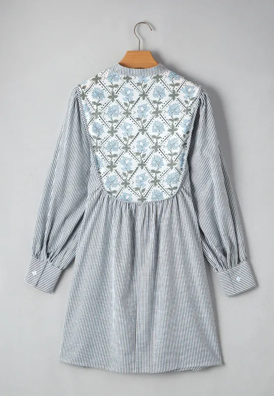 Tied Floral Printed Striped Long Sleeve Dress, image 10