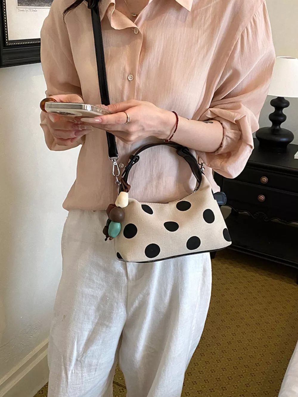 Polka Dot PU Leather Handbag, image 9