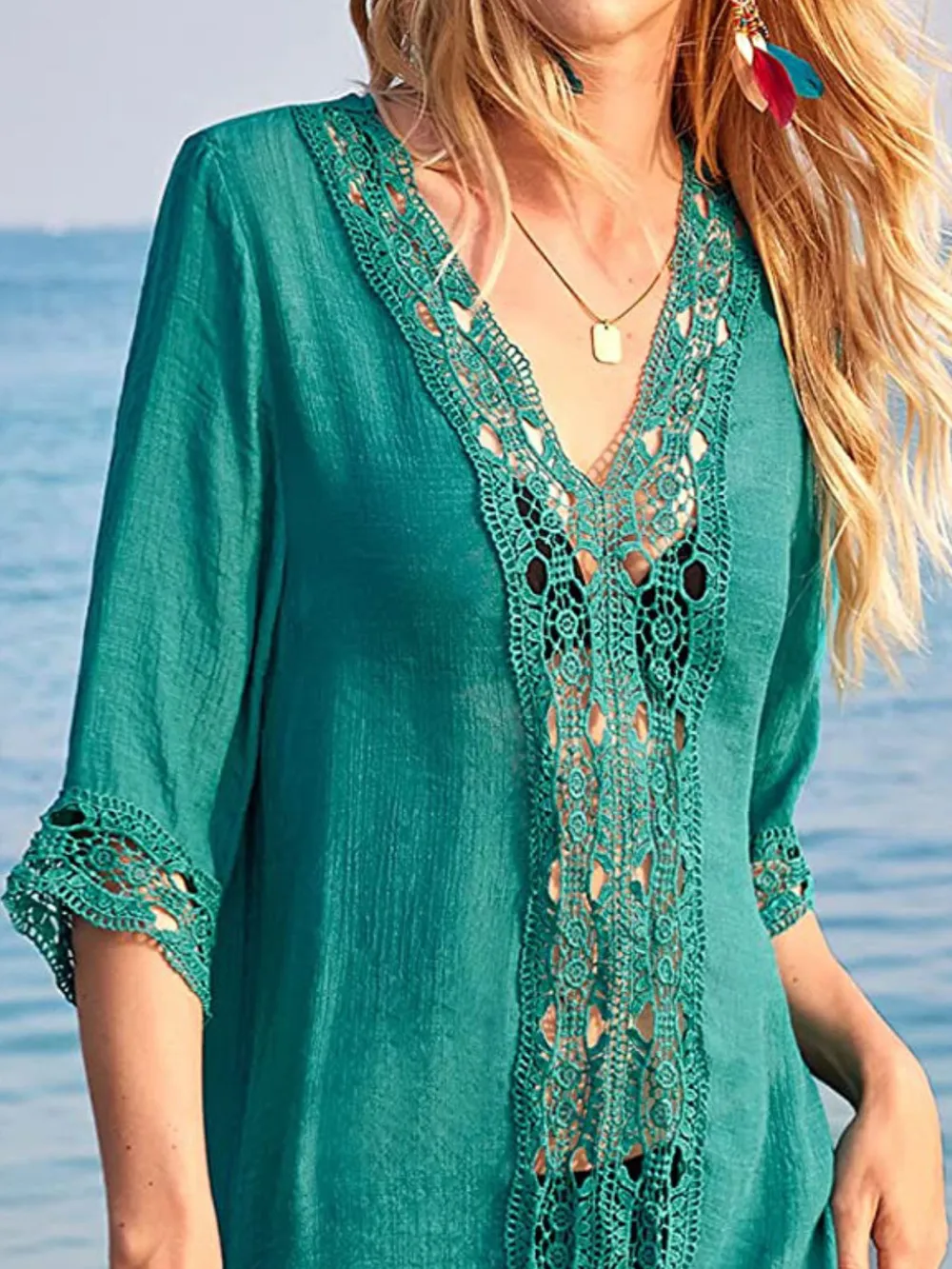 Lace Trim V-Neck Cover-Up, image 12