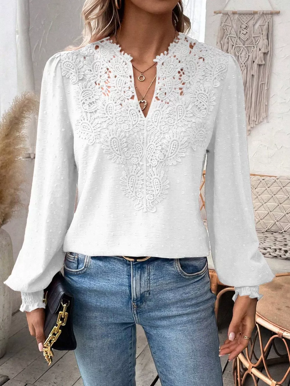 Lace Trim Long Sleeve Blouse, image 27