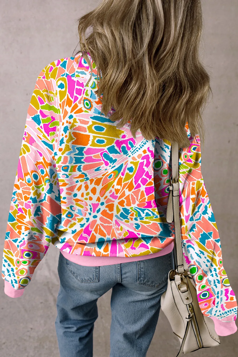 Printed Round Neck Long Sleeve Sweatshirt, image 4