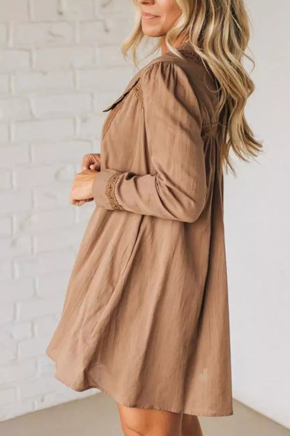 Lace Trim Button-Down Mini Dress, image 3