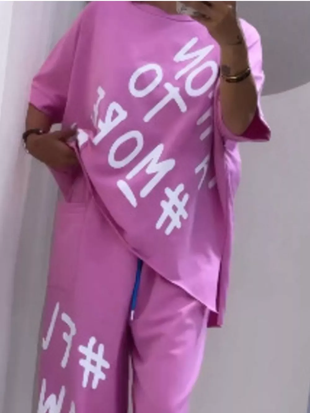 Full Size Letter Round Neck Tee and Drawstring Pants Set Plus Size, image 8