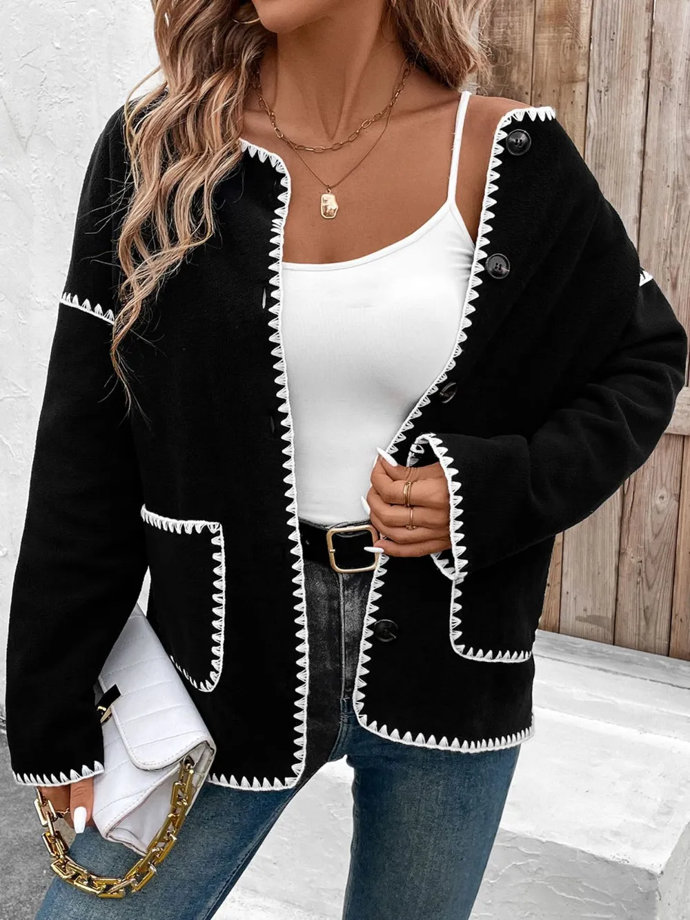 Pocketed Contrast Button Up Jacket, image 6
