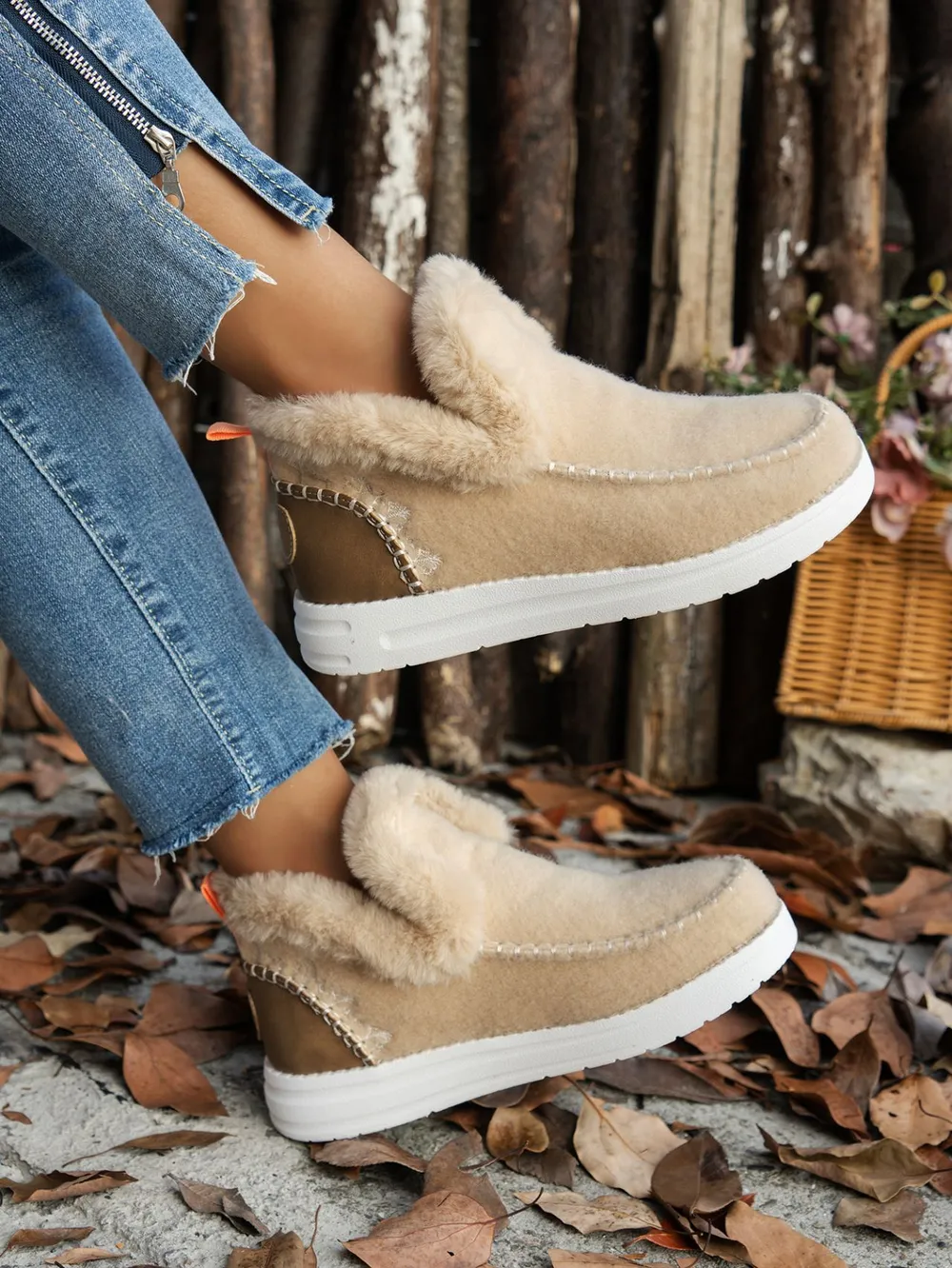 Furry Suede Round Toe Flat Sneakers, image 10