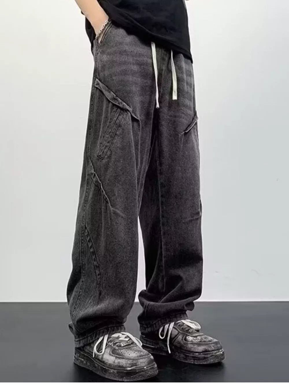 Men's Full Size Drawstring Waist Wide Leg Jeans Plus Size, image 2