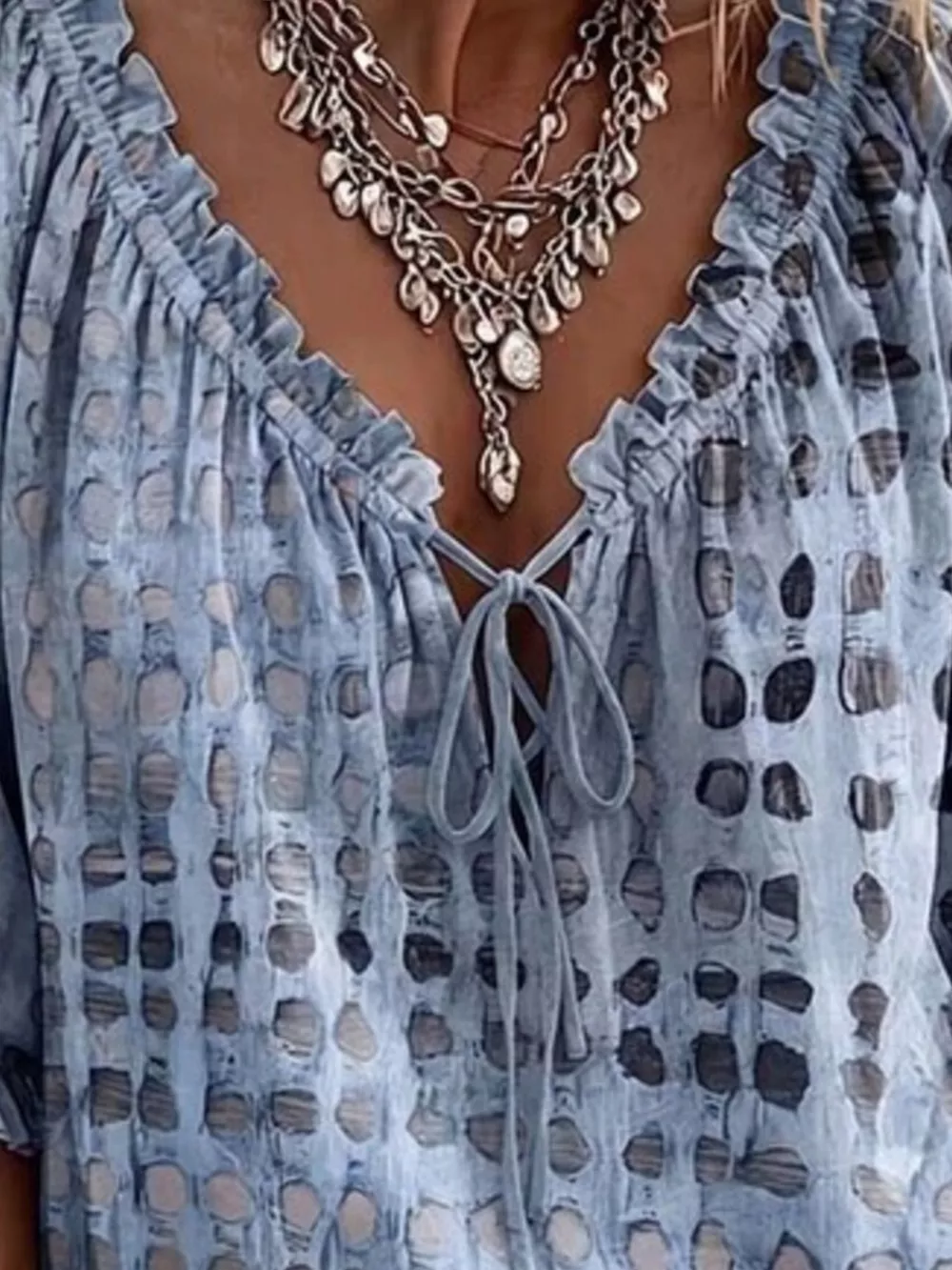 Full Size Tie Neck 3/4 Sleeve Blouse Plus Size, image 14