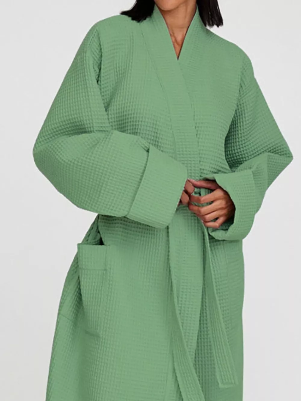 Waffle Knit Tie Waist Lounge Nightgown, image 6