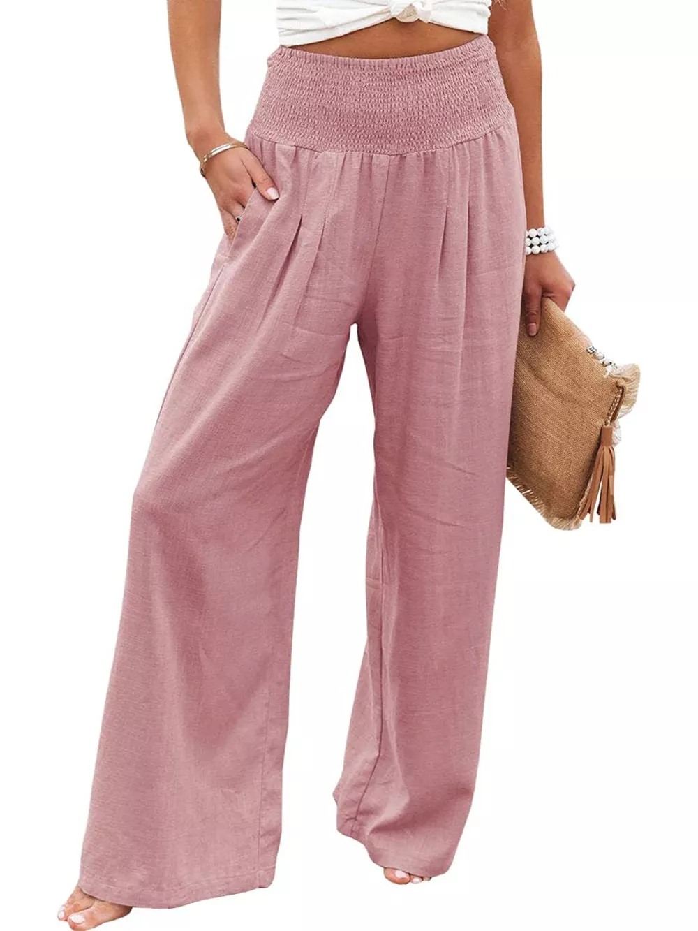 Smocked High Waisted Wide Leg Pants, image 16