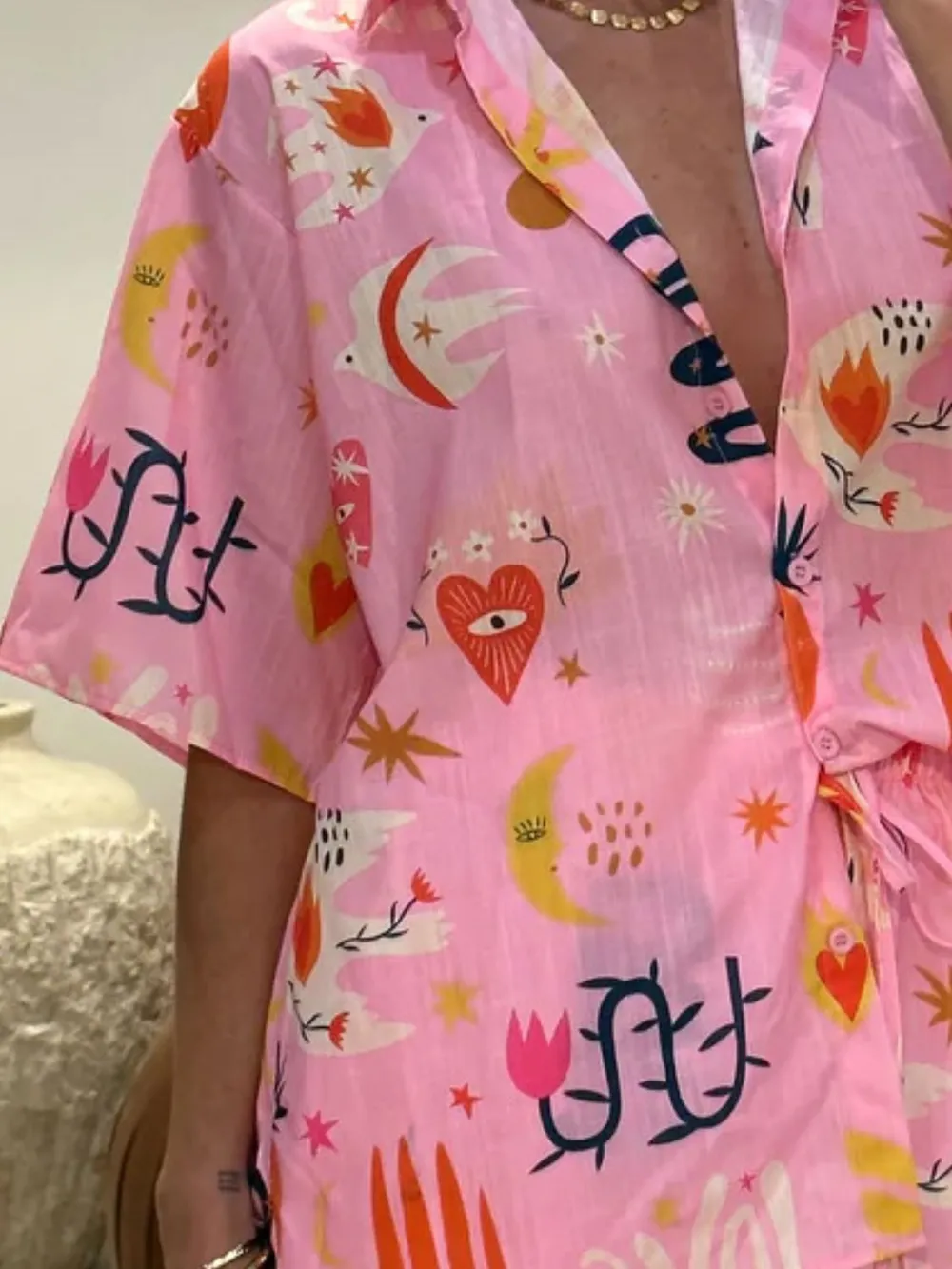 Printed Button Down Shirt and Shorts Set, image 8