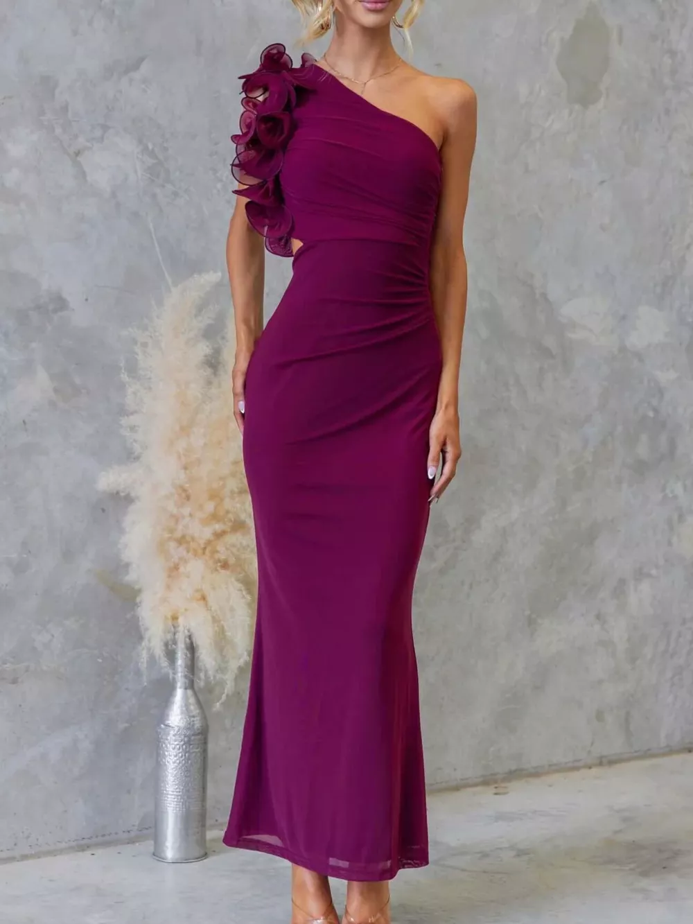 One-Shoulder Floral Trim Sleeveless Maxi Dress, image 30