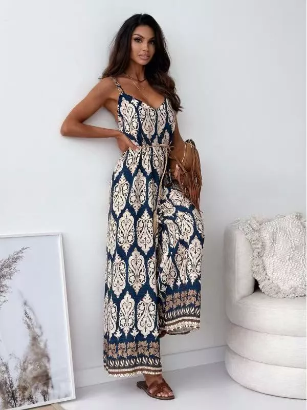 Printed Spaghetti Strap Wide-Leg Jumpsuit, image 12