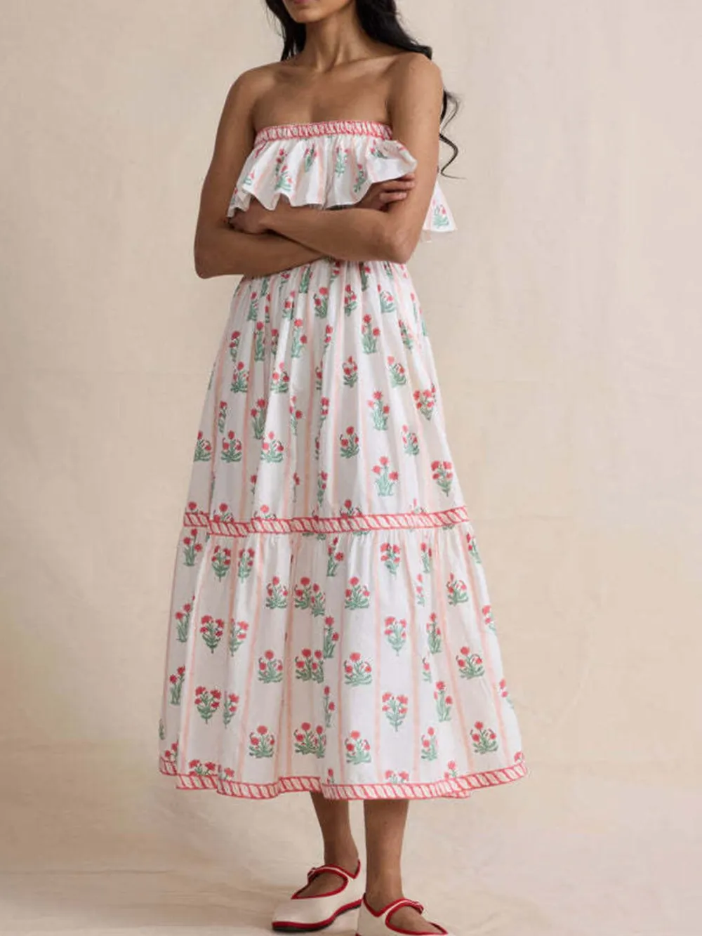 Floral Strapless Ruffle Dress, image 3