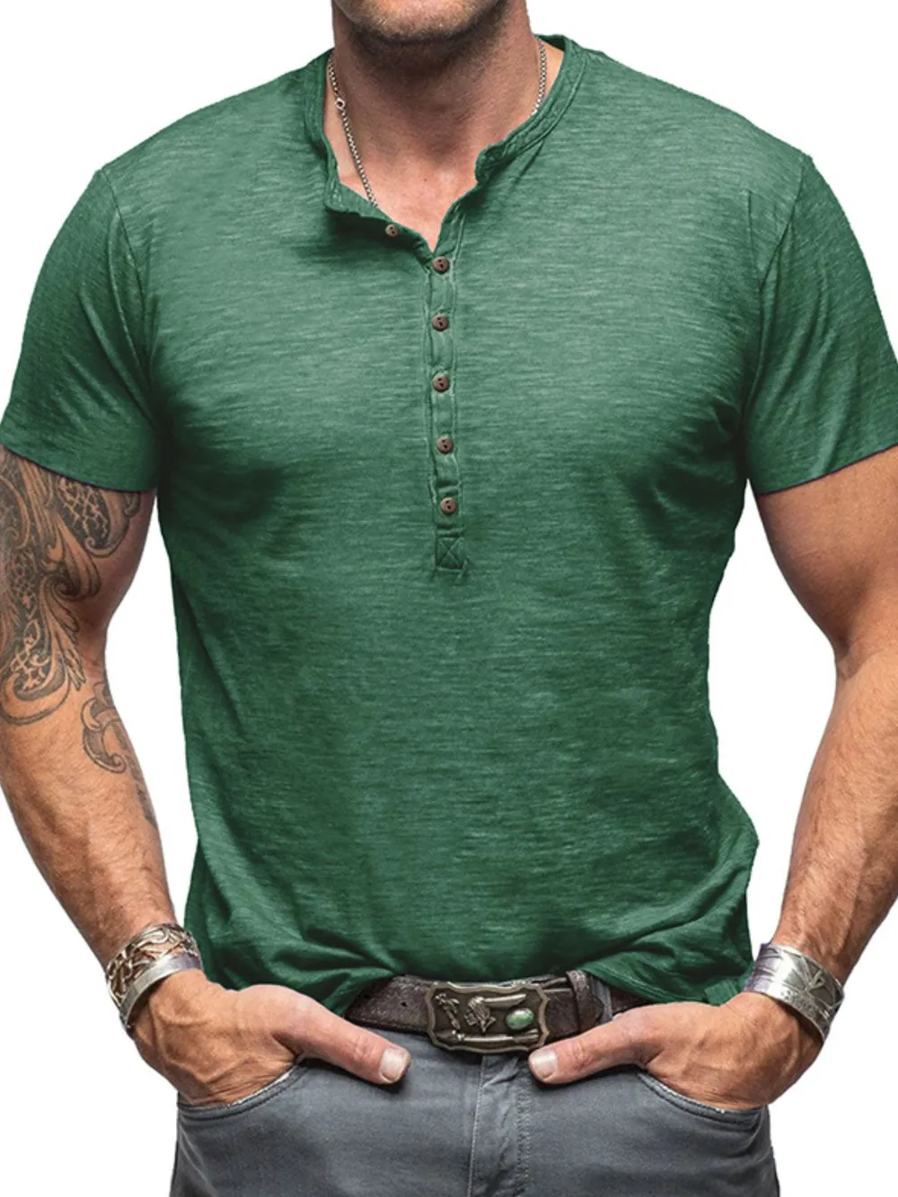 Men's Casual Henley Short Sleeve Button Top, image 12