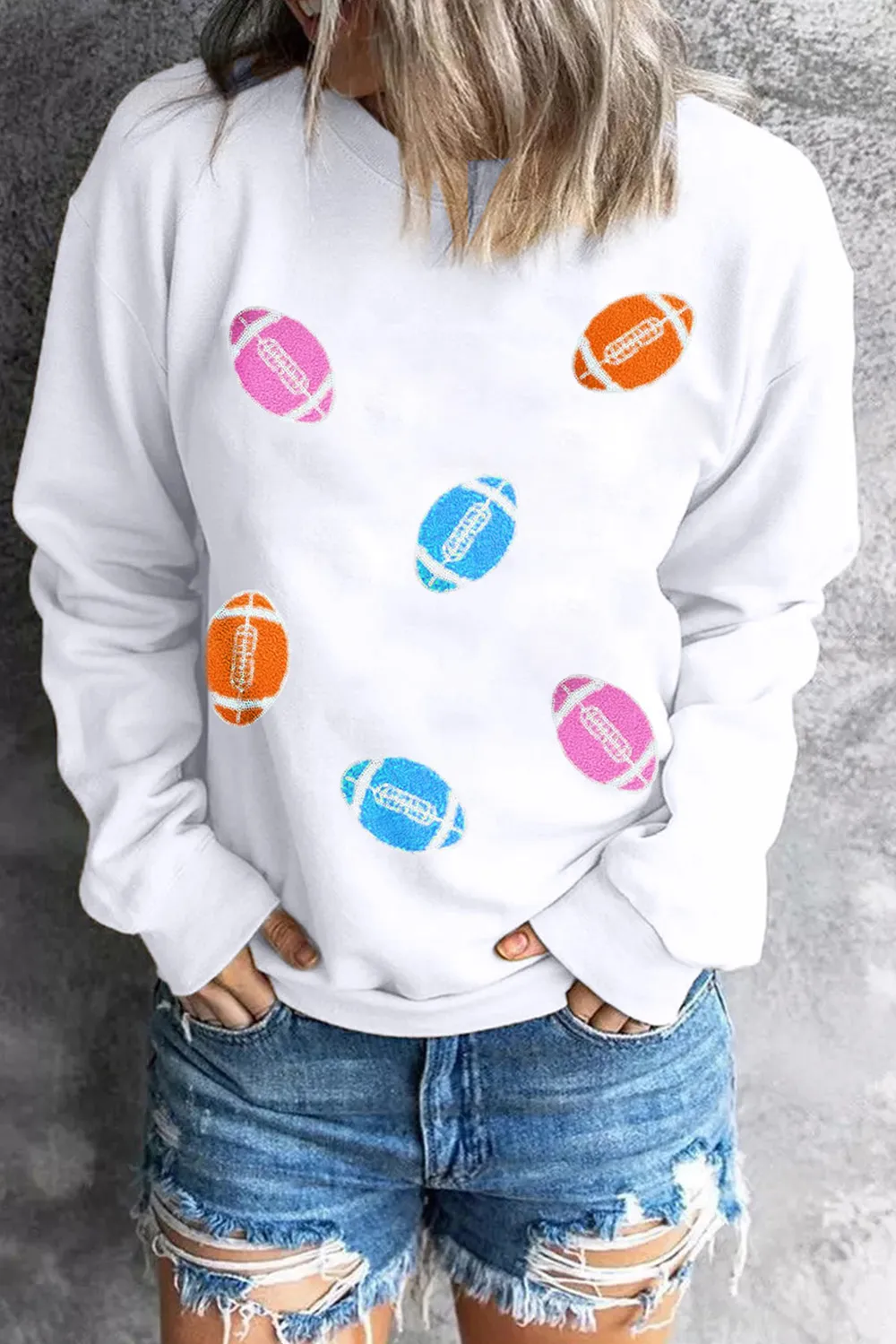 Football Round Neck Long Sleeve Sweatshirt, image 5
