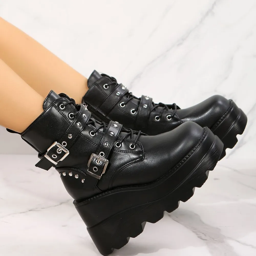 PU Leather Wedge Boots with Side Zip, image 3