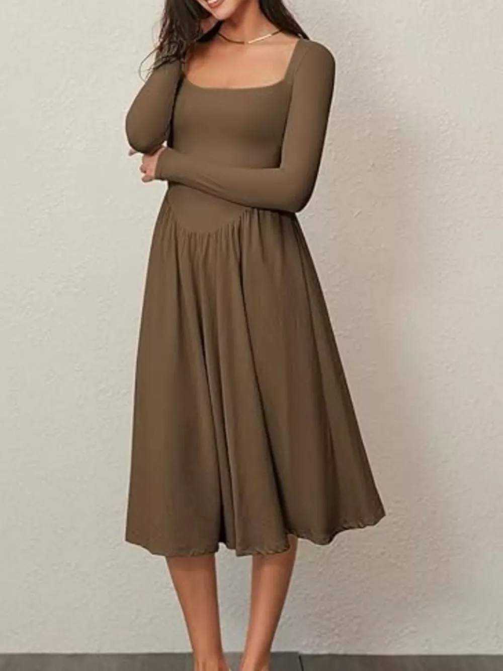 Square Neck Long Sleeve Midi Dress, image 11