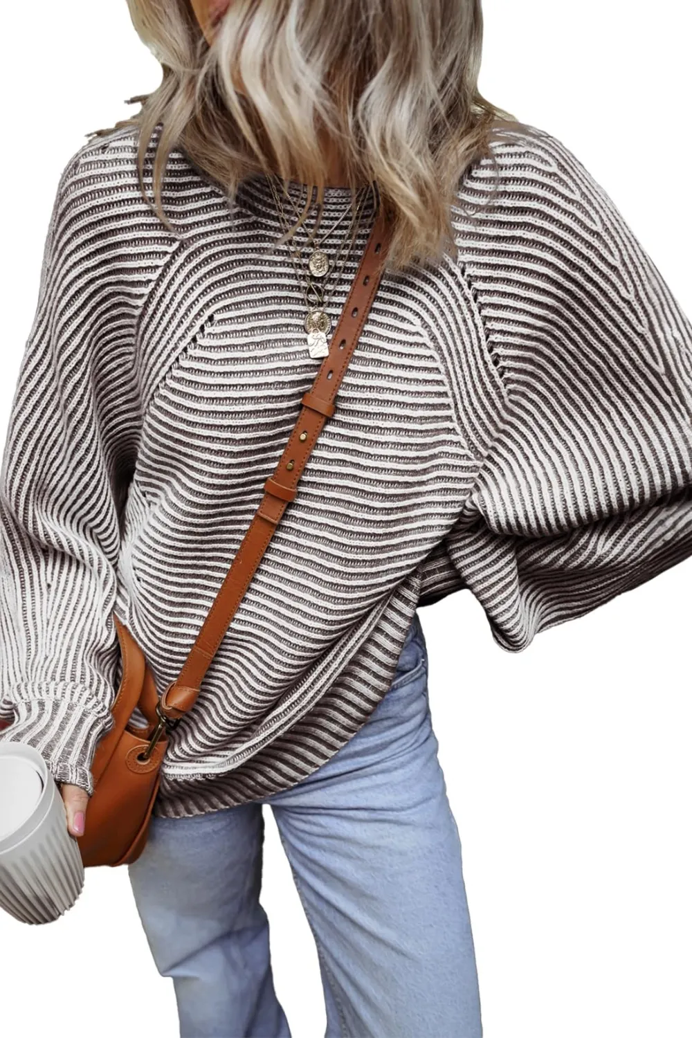 Textured Striped Round Neck Long Sleeve Top, image 11