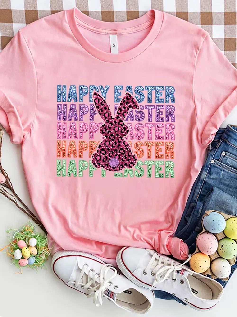HAPPY EASTER Round Neck Short Sleeve T-Shirt, image 5