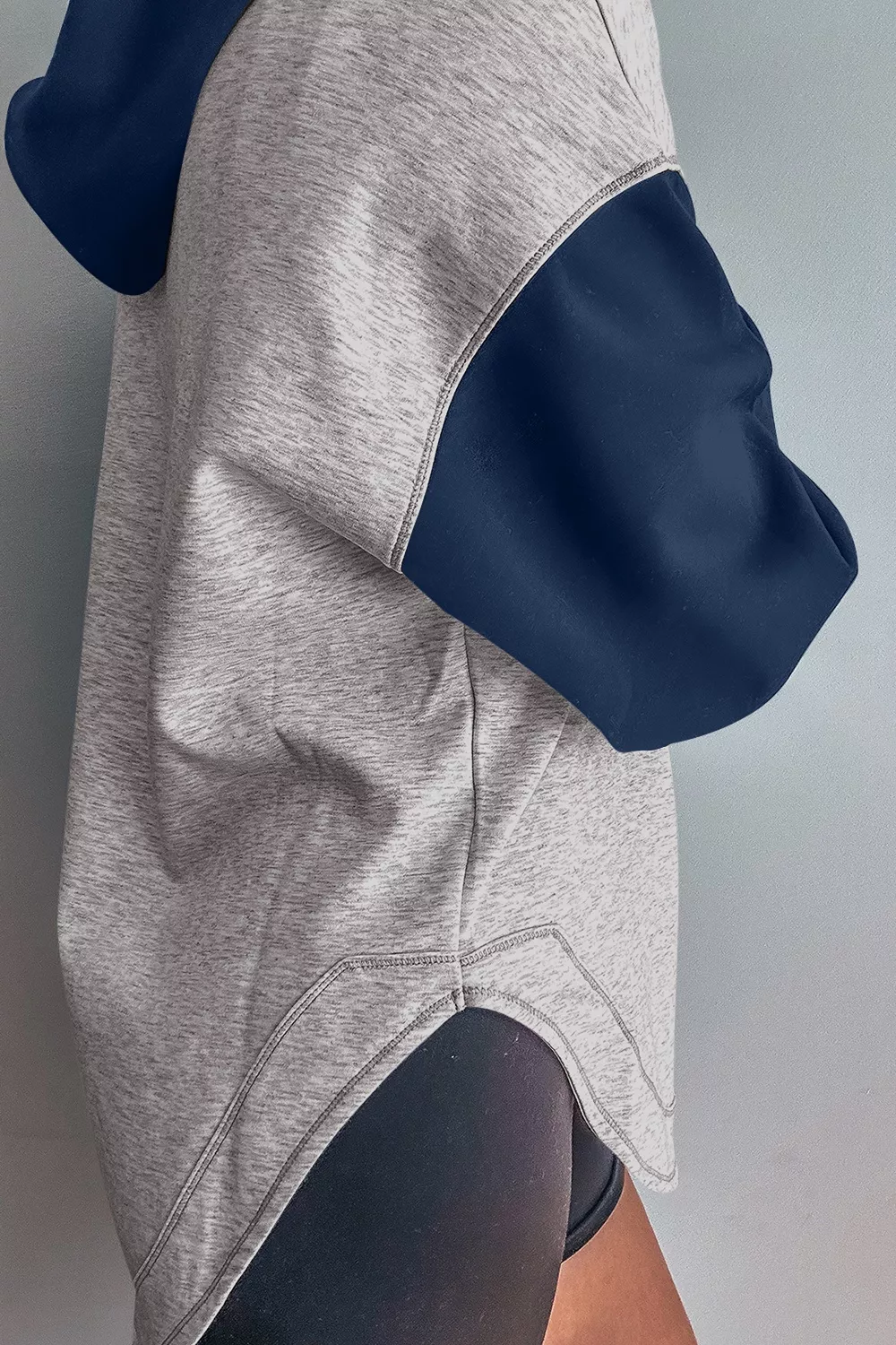 Color Block Patchwork V Neck Drawstring Hoodie, image 3