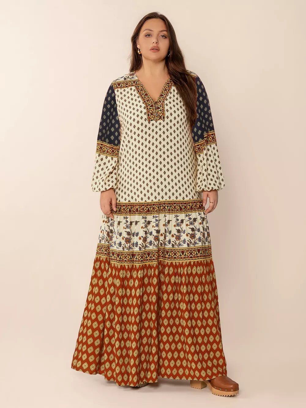Plus Size Notched Balloon Sleeve Maxi Dress, image 7