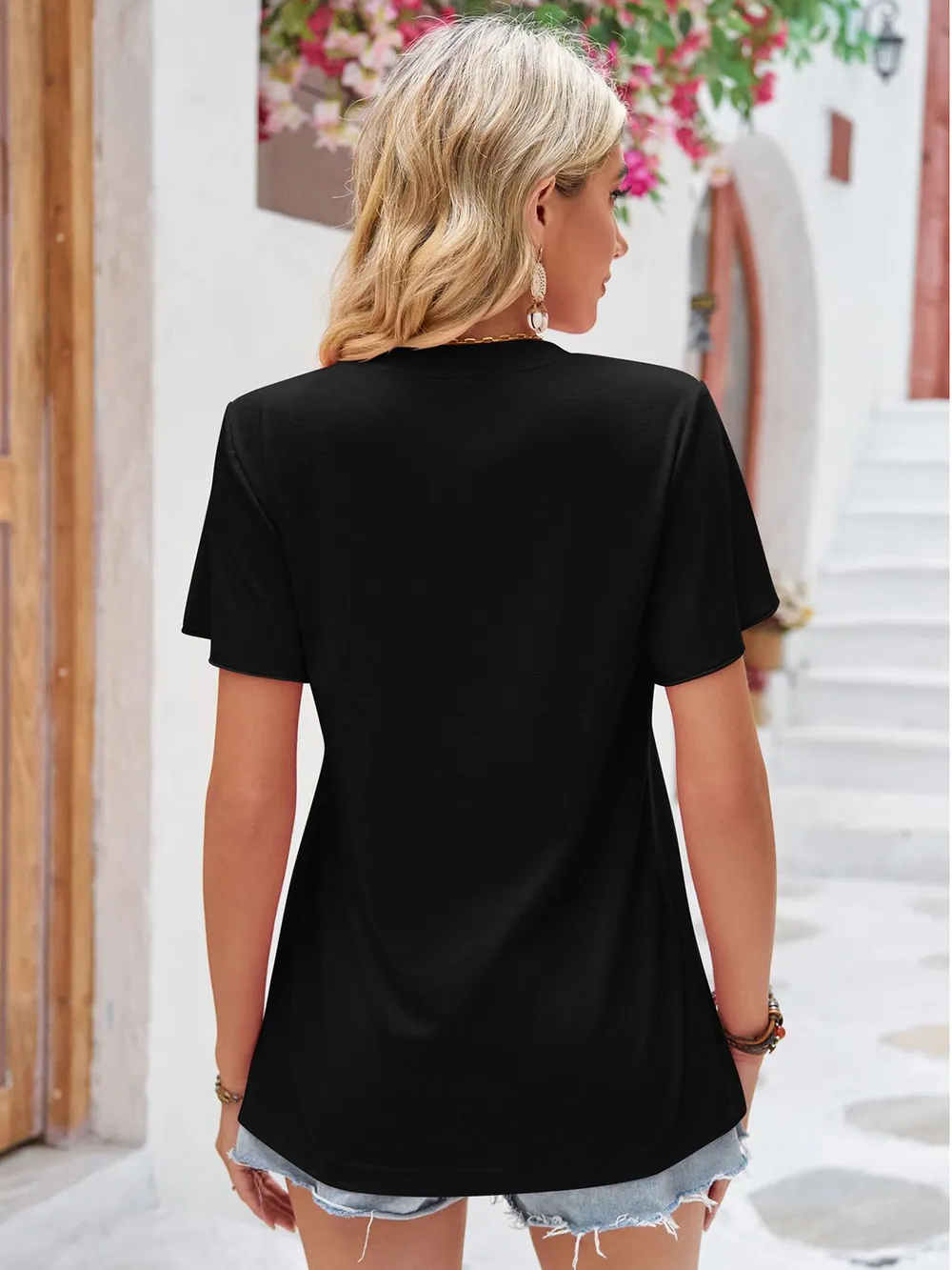 Ruched V-Neck Short Sleeve T-Shirt, image 7