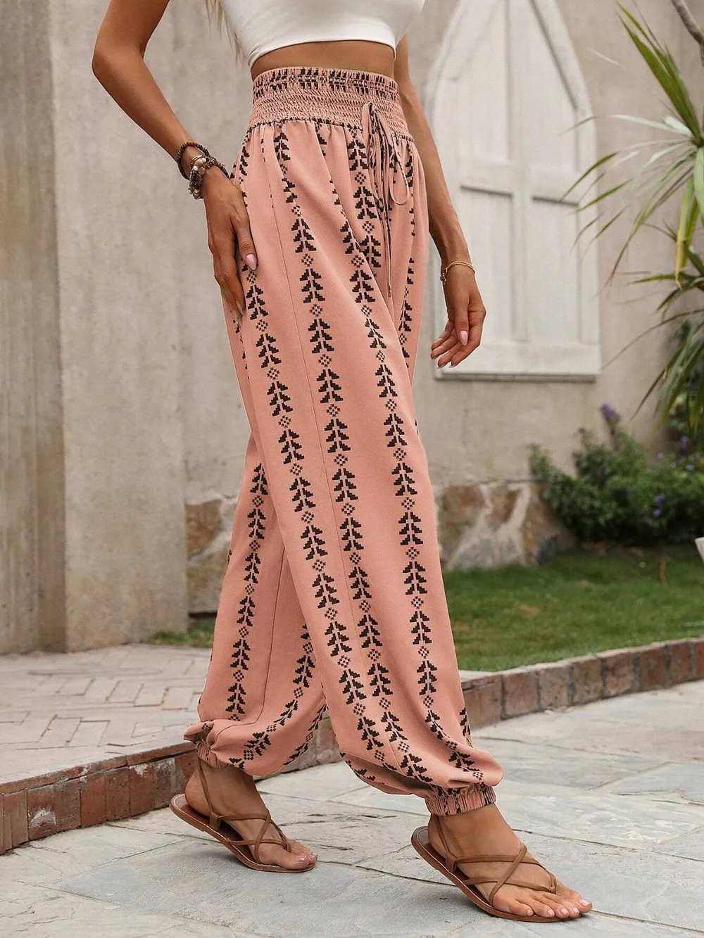 Tied Printed High Waist Pants, image 20