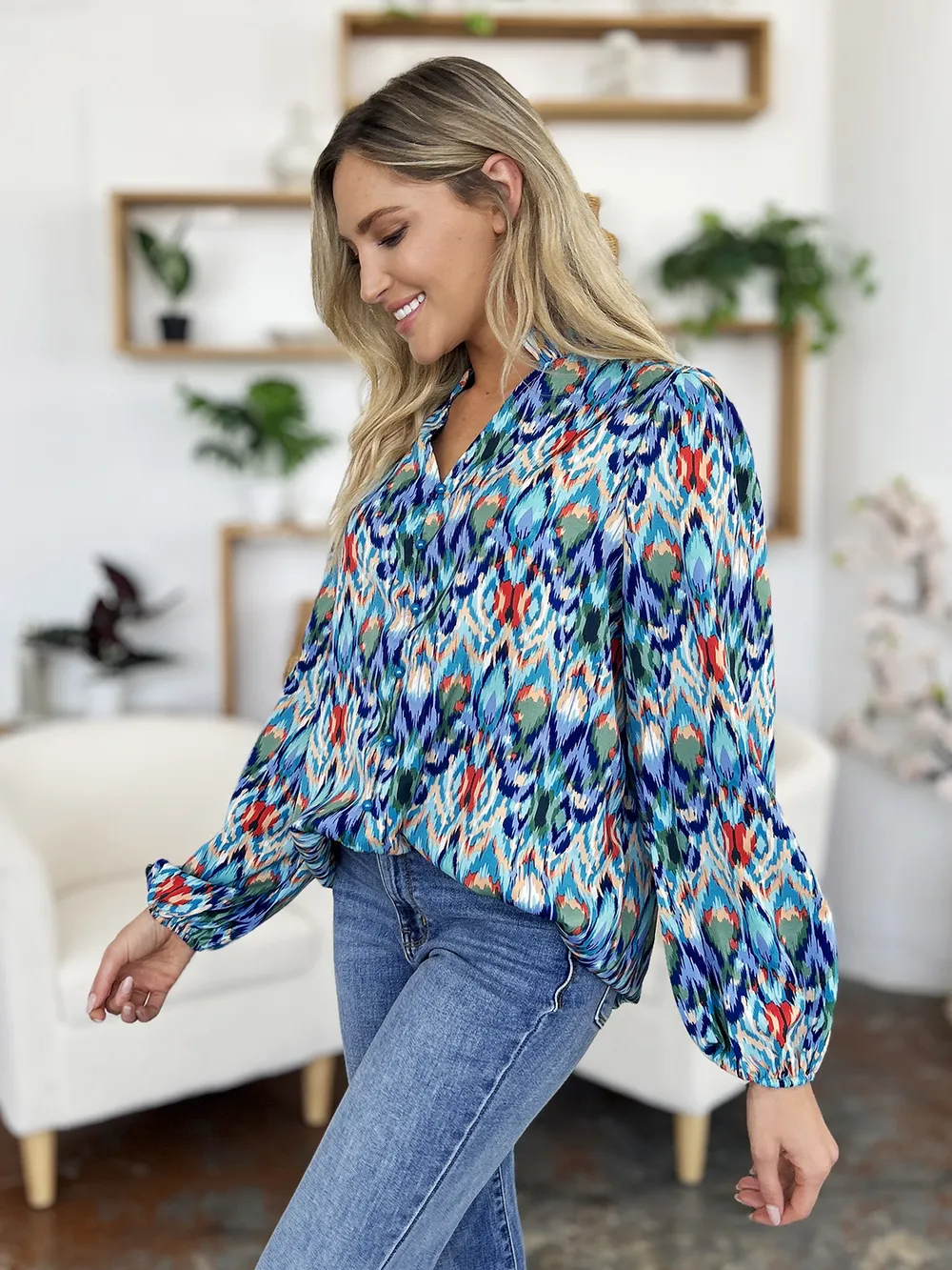 Full Size Printed Balloon Sleeve Blouse, image 24