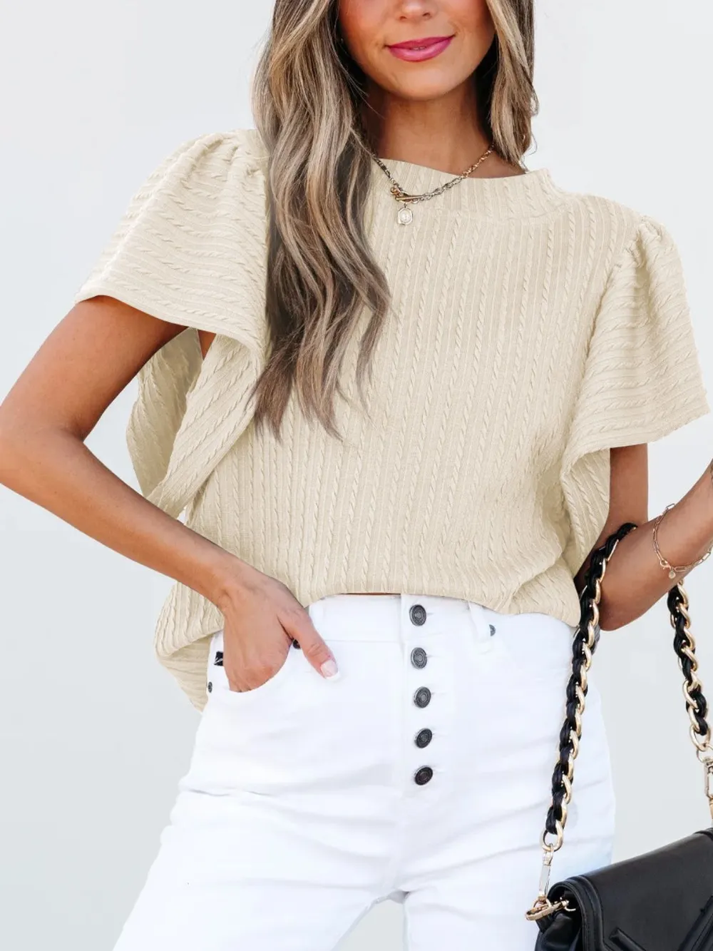 Round Neck Ruffle Sleeve Top, image 14