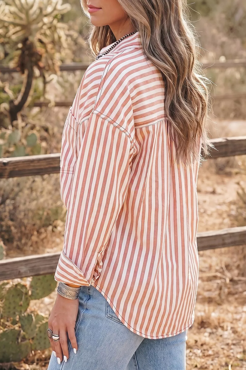 Stripe Western Button Down Long Sleeve Casual Shirt, image 2