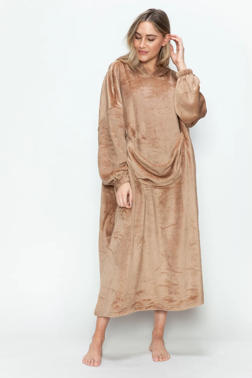 Full Size Pocketed Hooded Midi Lounge Dress, image 17