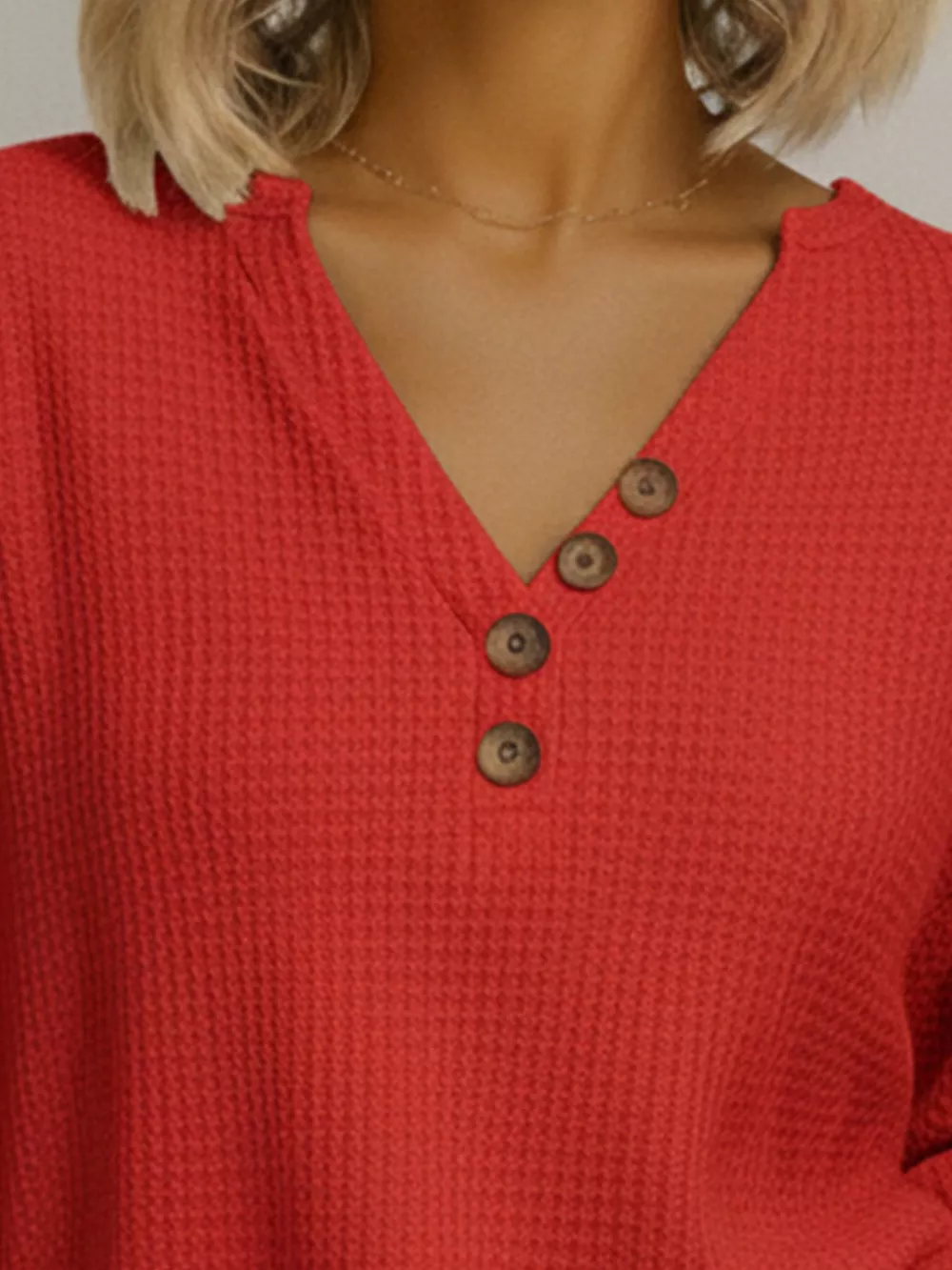 Full Size Waffle Knit V-Neck T-Shirt Plus Size, image 3