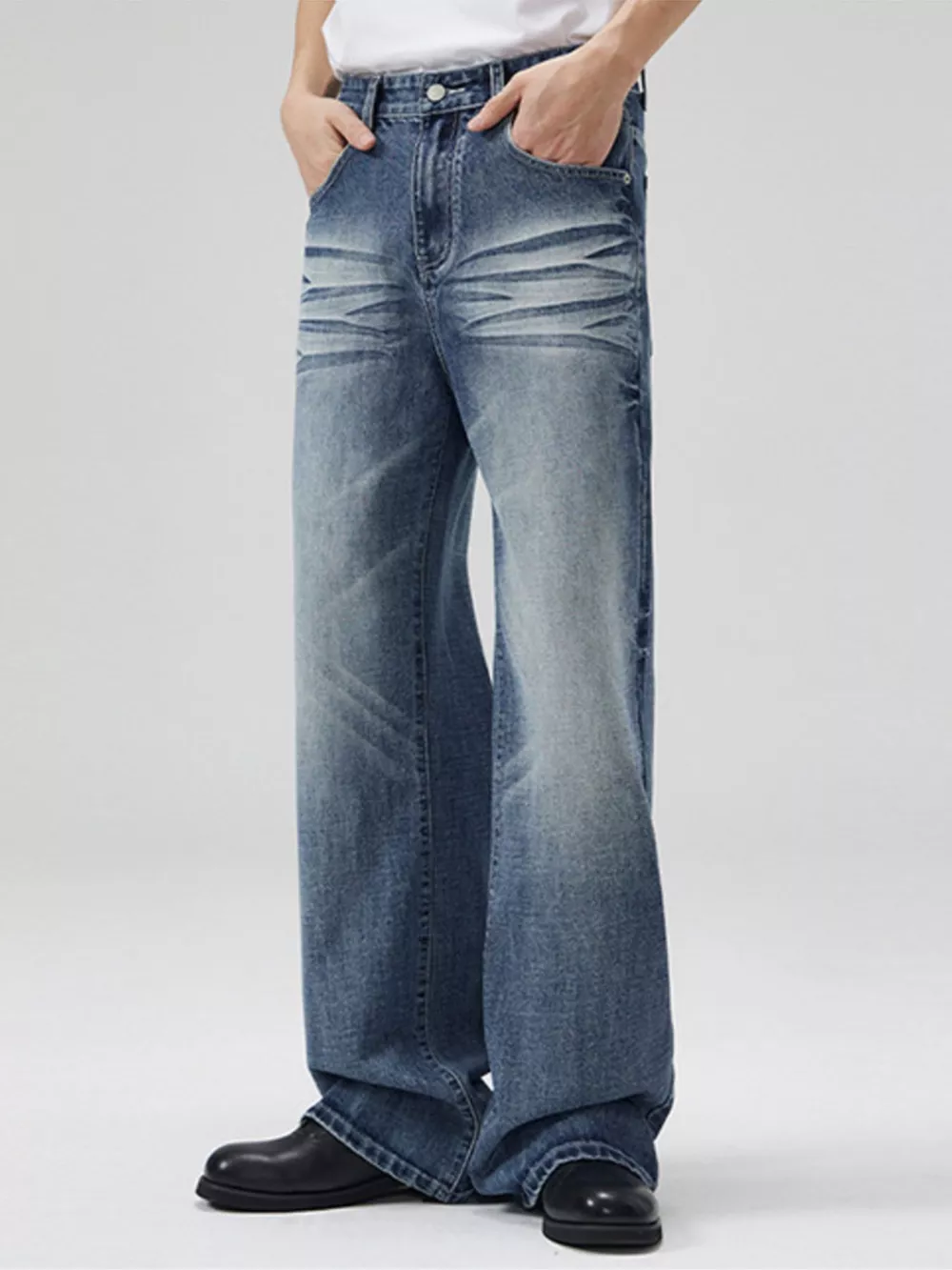 Men's Full Size Wide Leg Wash Jeans Plus Size