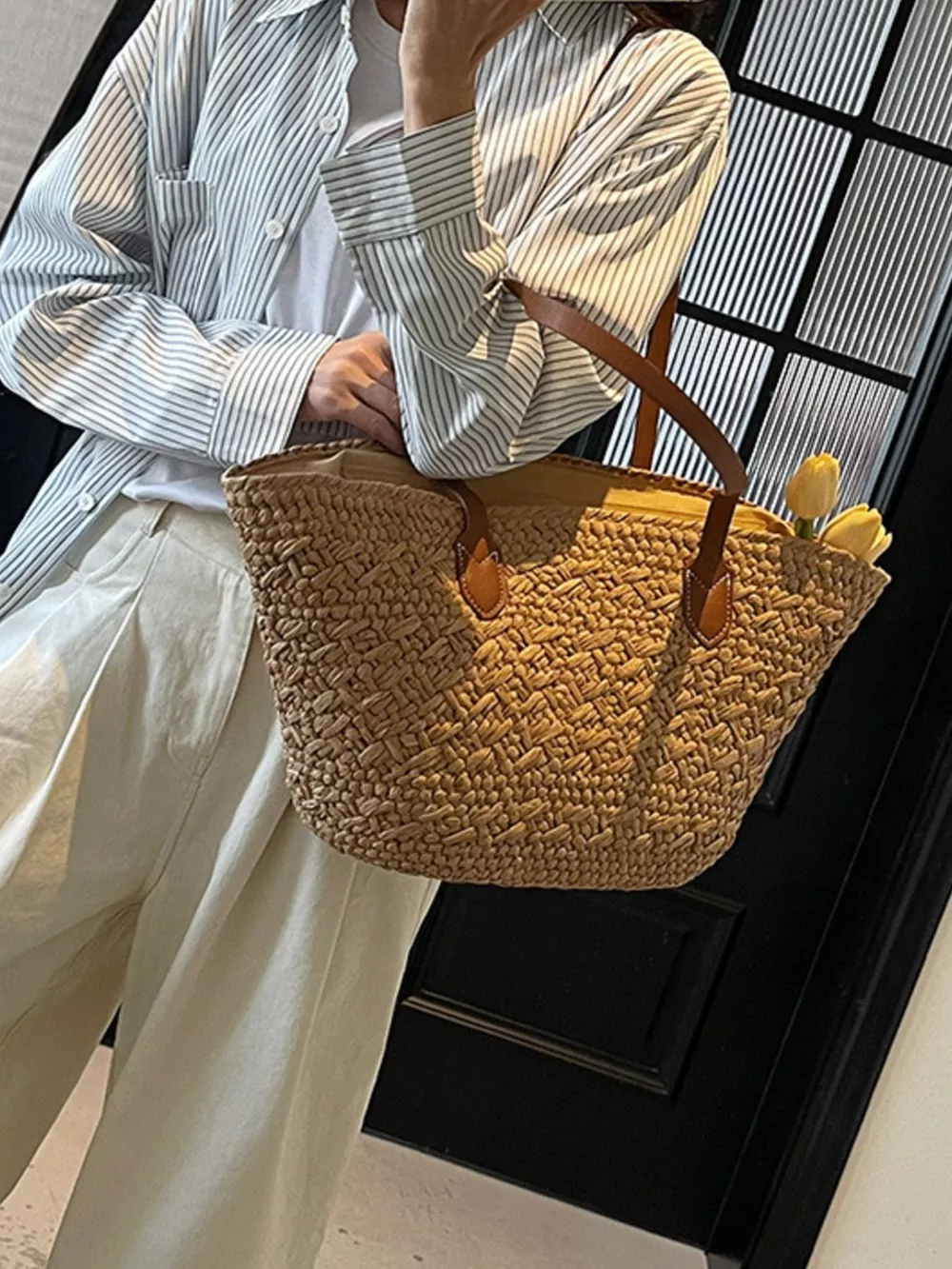 Woven Tote Shoulder Bag, image 5