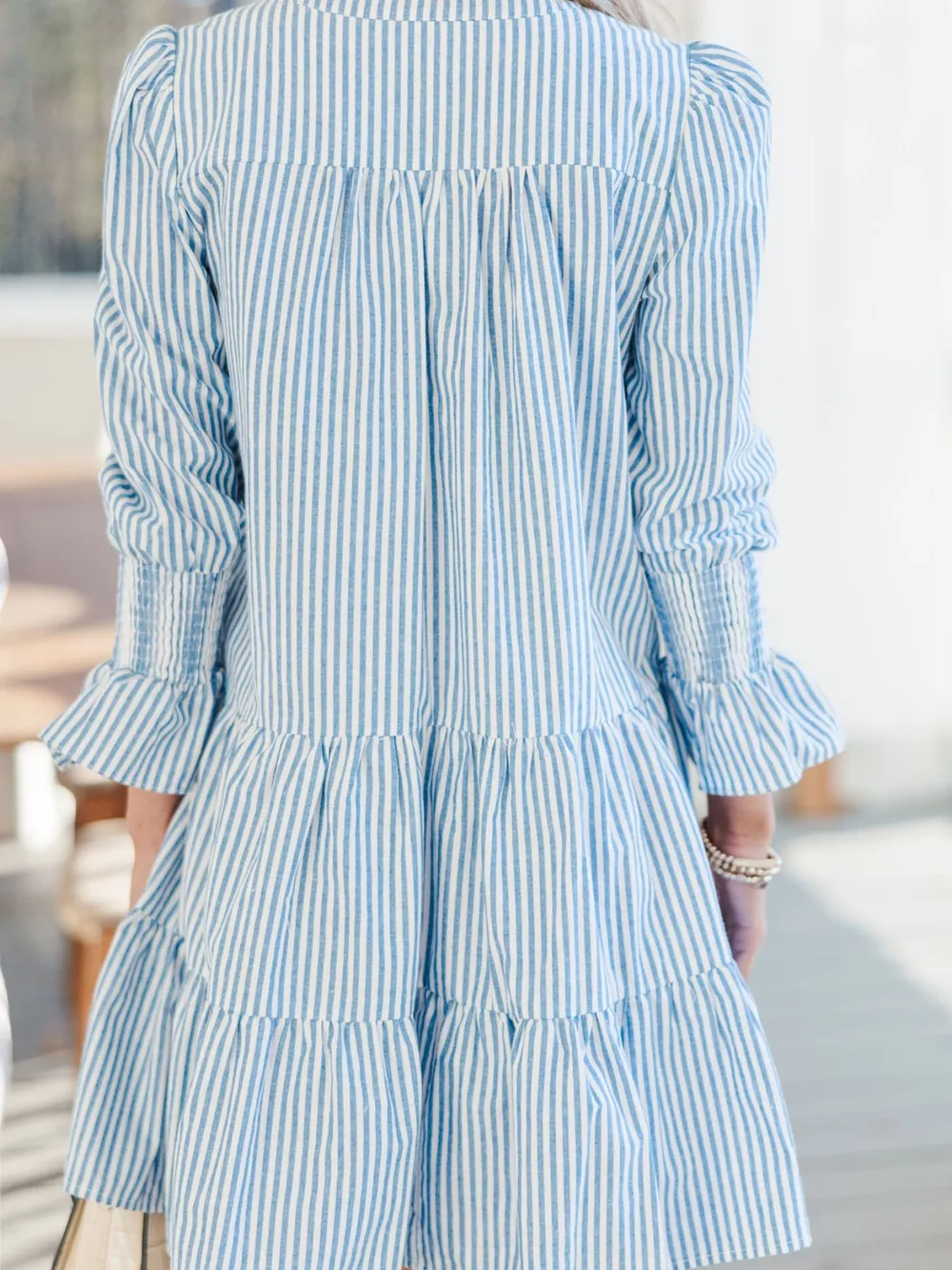Striped Tiered Flounce Sleeve Shirt Dress, image 5