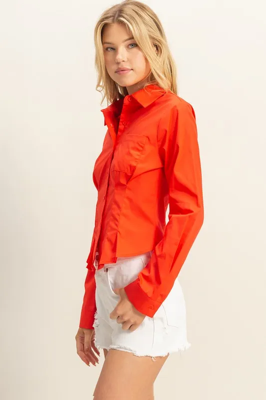 Long Sleeve Pleated Waist Poplin Shirt, image 2
