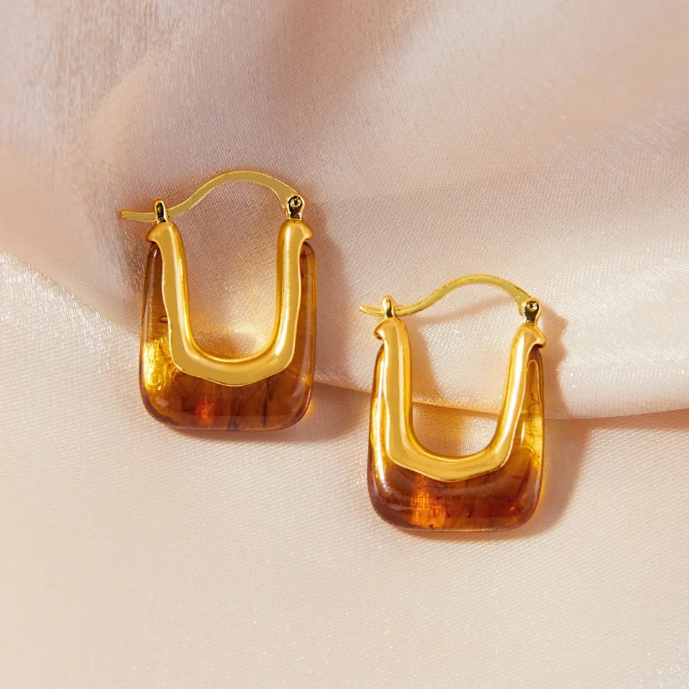Resin Copper U Shape Earrings, image 3
