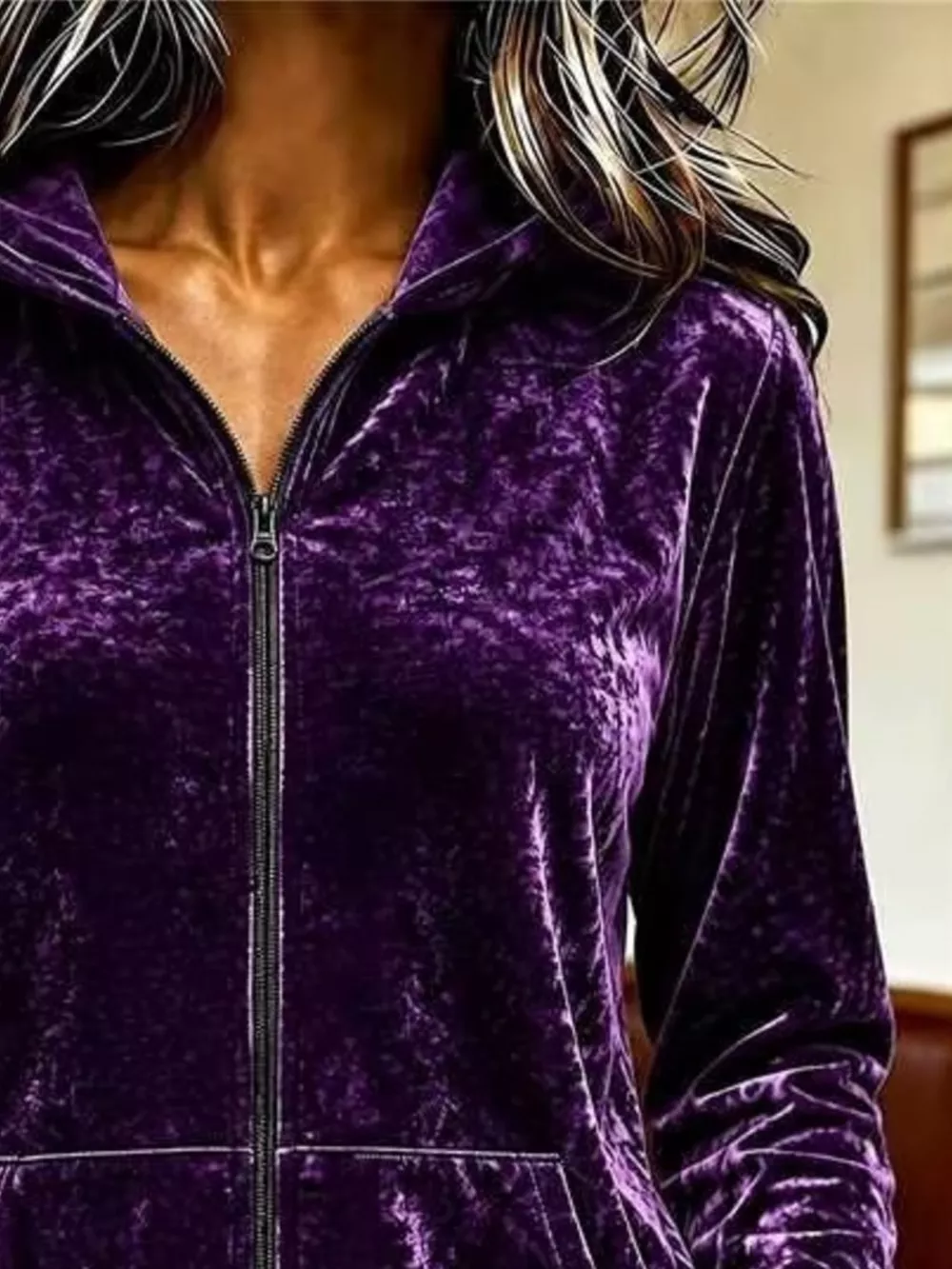 Velvet Zip-Up Hoodie, image 5