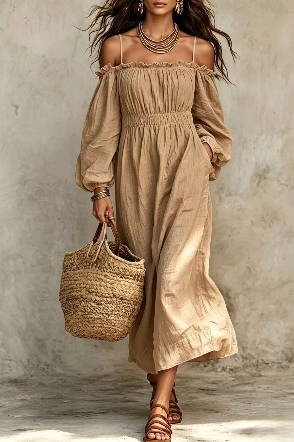 Spaghetti Strap Balloon Sleeve Dress, image 5