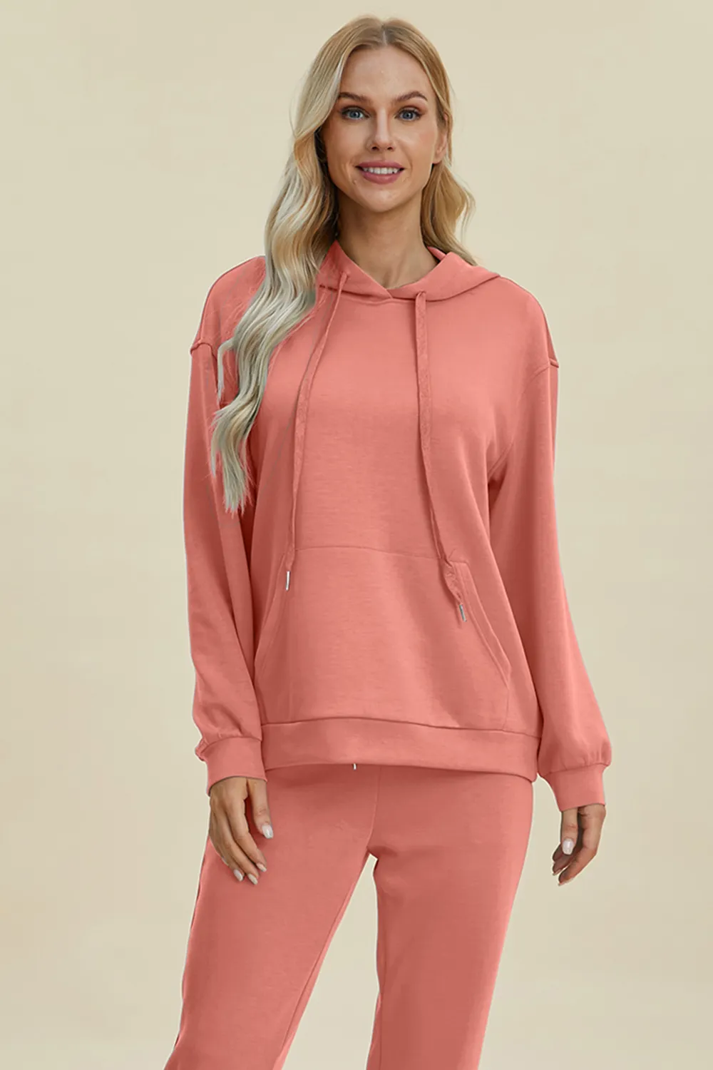 Full Size Air Scuba Drawstring Long Sleeve Hoodie with Kangaroo Pocket, image 6