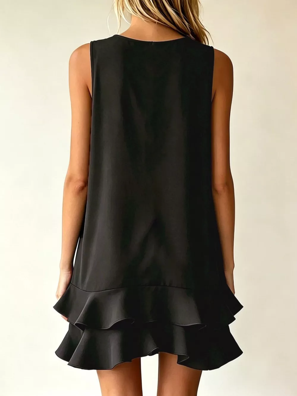 Full Size Sleeveless V-Neck Tiered Ruffle Mini Dress Plus Size, image 4