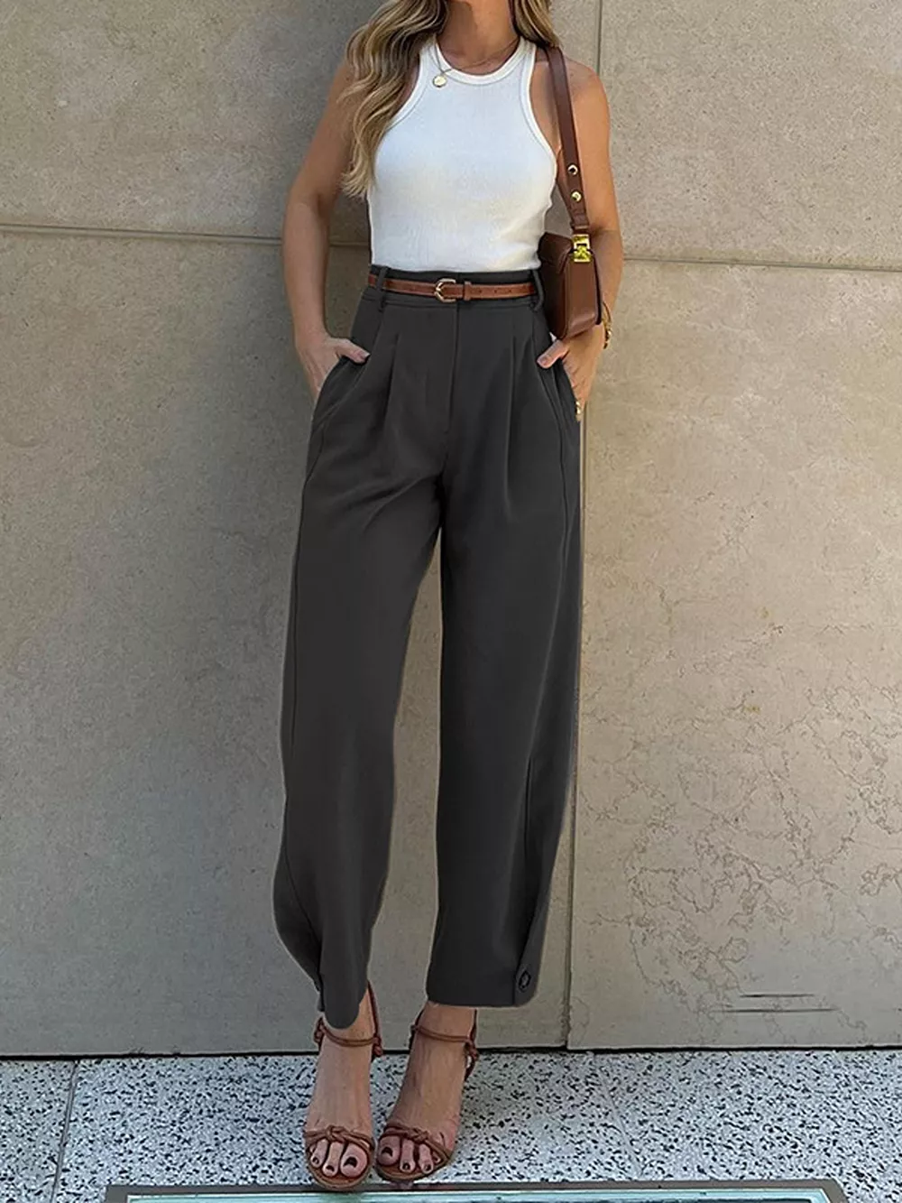 High-Waisted Pleated Pants, image 4