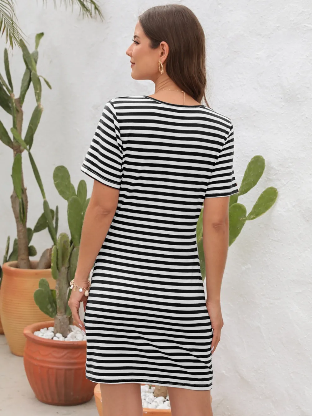 Cutout Striped Round Neck Short Sleeve Dress, image 12