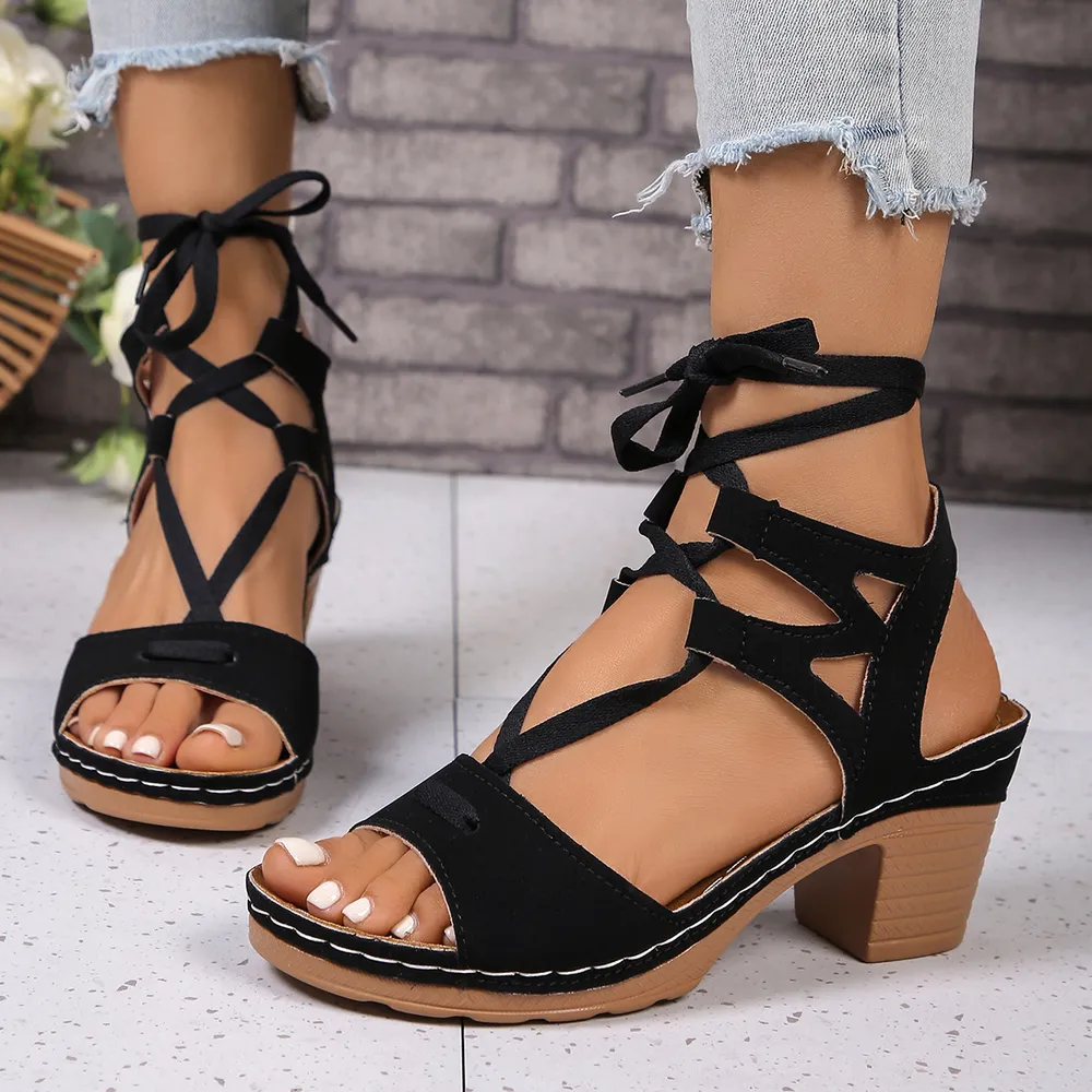 Lace-Up Block Heel Sandals, image 2