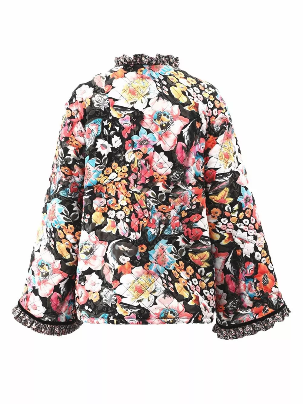 Full Size Floral Print Quilted Sherpa-Lined Jacket Plus Size, image 6